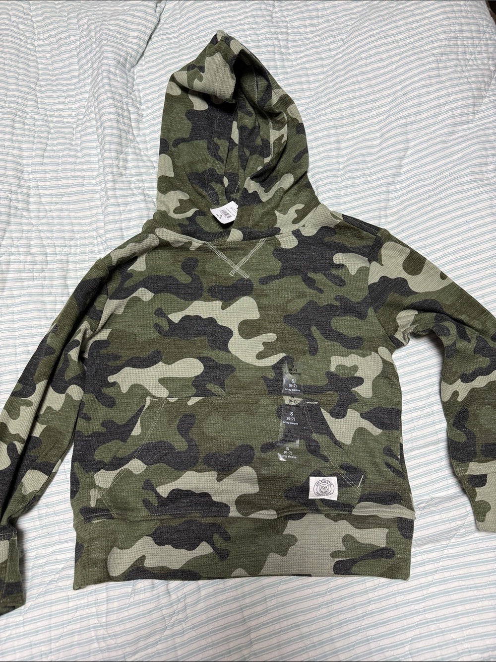 GAP Green Camouflage Kids waffle Hooded Shirt NWT S (6/7)